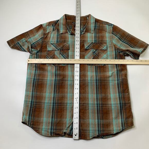 Prana Shirt Mens L Large Cotton Midas Snap Buttons Plaid Short Sleeve Western - Picture 5 of 11